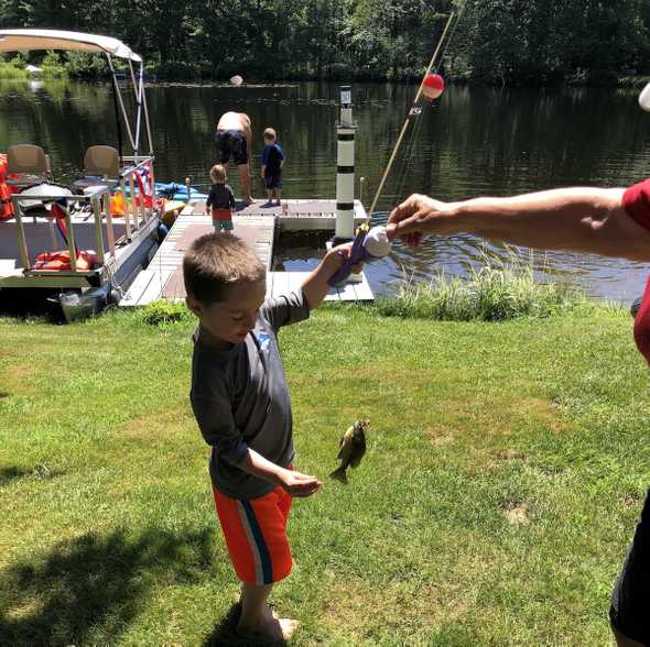 gus catches his first fish